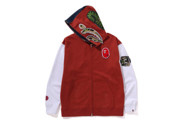 Maroon SHARK FULL ZIP Bape jacket HOODIE